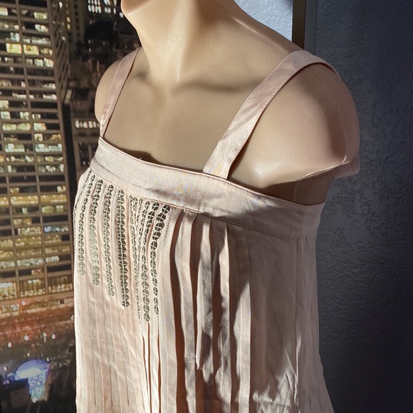 TIBI - silk pocketed, pleated romper: rose gold, square neck, button closure - 4 - Picture 8 of 16